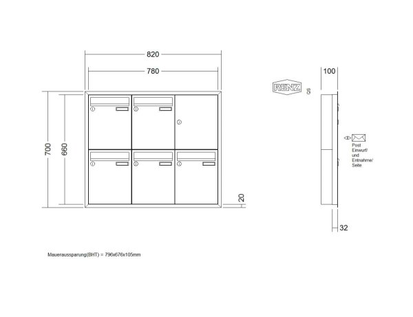 Unterputz RENZ Plan Verkehrsweiß RAL 9016 5 Briefkästen